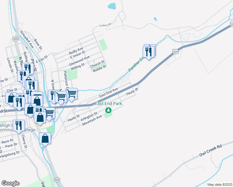 map of restaurants, bars, coffee shops, grocery stores, and more near 698 East Broad Street in Tamaqua