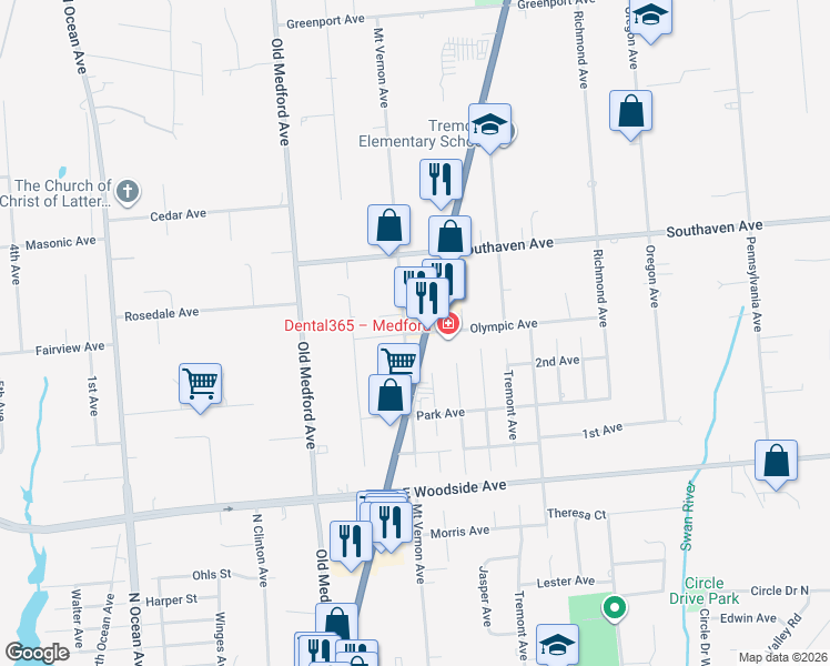 map of restaurants, bars, coffee shops, grocery stores, and more near 180 Mount Vernon Avenue in Medford