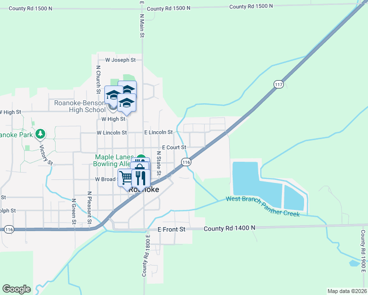 map of restaurants, bars, coffee shops, grocery stores, and more near 303 East Court Street in Roanoke