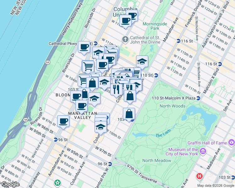 map of restaurants, bars, coffee shops, grocery stores, and more near in New York