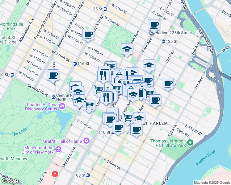 map of restaurants, bars, coffee shops, grocery stores, and more near in New York