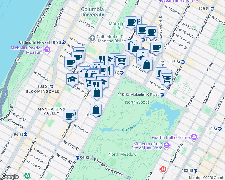 map of restaurants, bars, coffee shops, grocery stores, and more near 397 Central Park West in New York