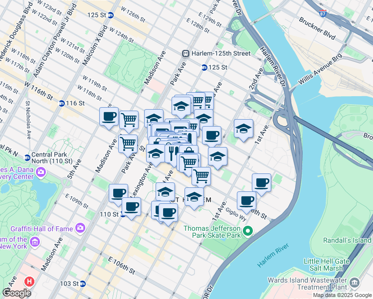 map of restaurants, bars, coffee shops, grocery stores, and more near in New York