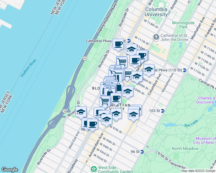 map of restaurants, bars, coffee shops, grocery stores, and more near in New York