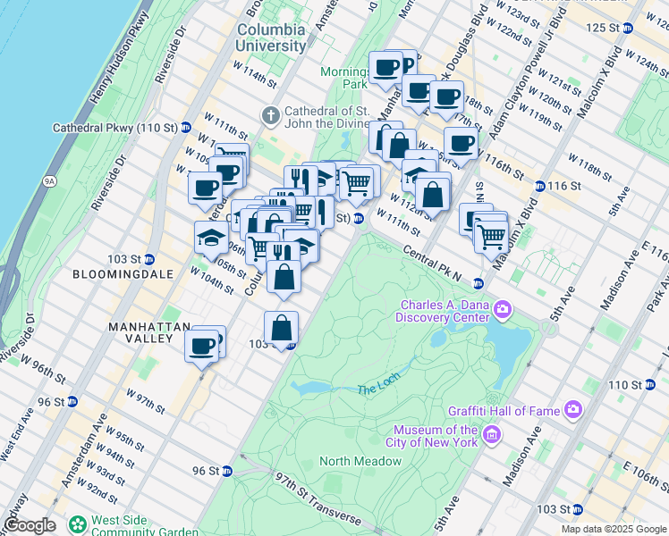 map of restaurants, bars, coffee shops, grocery stores, and more near 397 Central Park West in New York