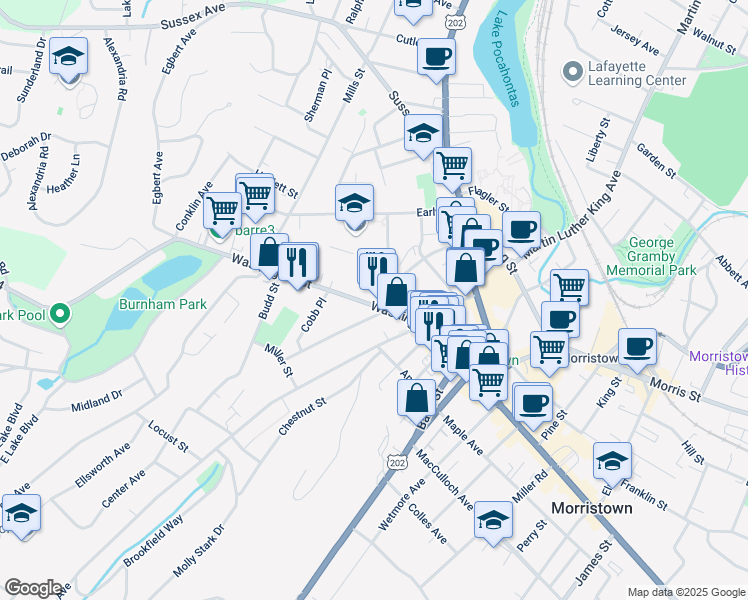 map of restaurants, bars, coffee shops, grocery stores, and more near 8 Phoenix Avenue in Morristown