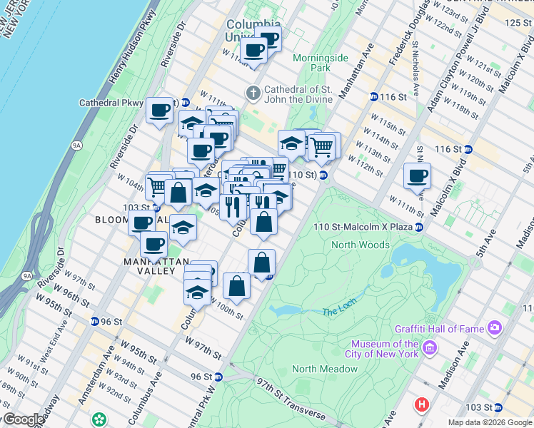 map of restaurants, bars, coffee shops, grocery stores, and more near in New York