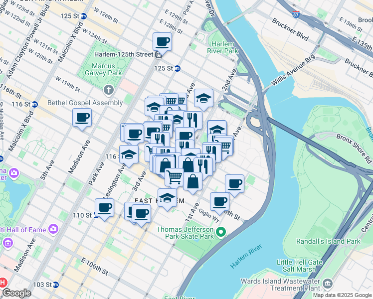 map of restaurants, bars, coffee shops, grocery stores, and more near in New York