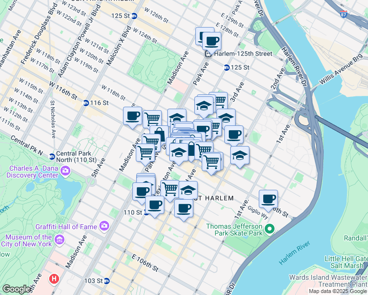 map of restaurants, bars, coffee shops, grocery stores, and more near in New York