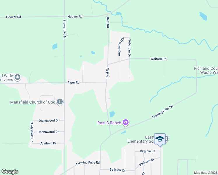 map of restaurants, bars, coffee shops, grocery stores, and more near 1470 Beal Road in Mansfield
