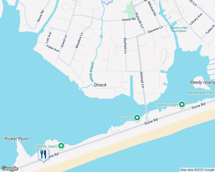 map of restaurants, bars, coffee shops, grocery stores, and more near 10 Stacy Drive in Westhampton Beach