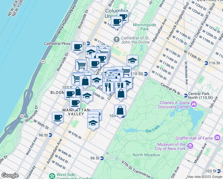 map of restaurants, bars, coffee shops, grocery stores, and more near in New York