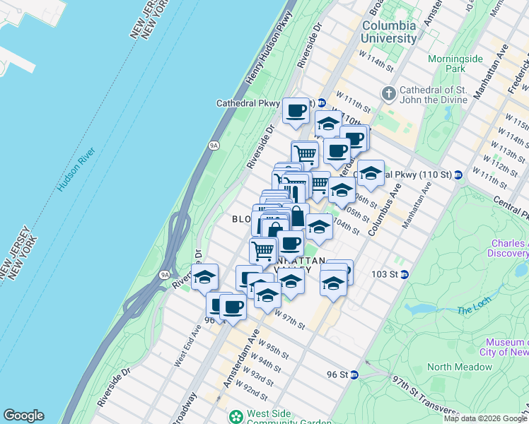 map of restaurants, bars, coffee shops, grocery stores, and more near in New York