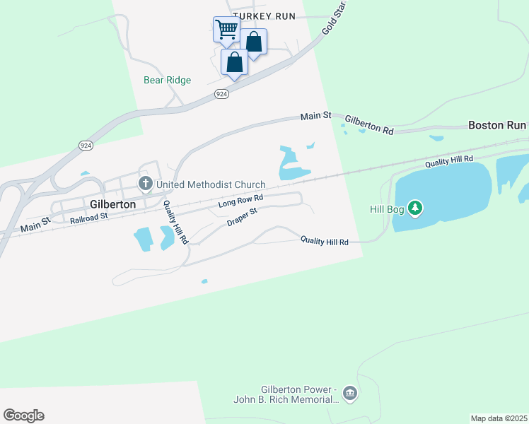 map of restaurants, bars, coffee shops, grocery stores, and more near 126 Draper Street in Gilberton