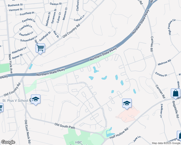 map of restaurants, bars, coffee shops, grocery stores, and more near 344 Altessa Boulevard in Melville