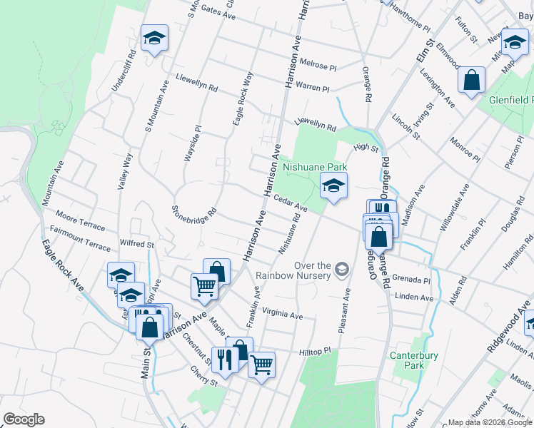 map of restaurants, bars, coffee shops, grocery stores, and more near 5 Charles Street in Montclair