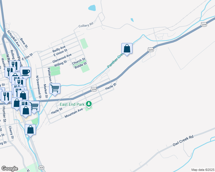 map of restaurants, bars, coffee shops, grocery stores, and more near 740 East Broad Street in Tamaqua
