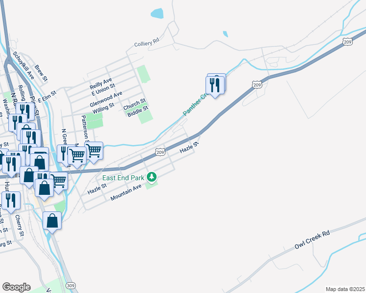 map of restaurants, bars, coffee shops, grocery stores, and more near 740 East Broad Street in Tamaqua