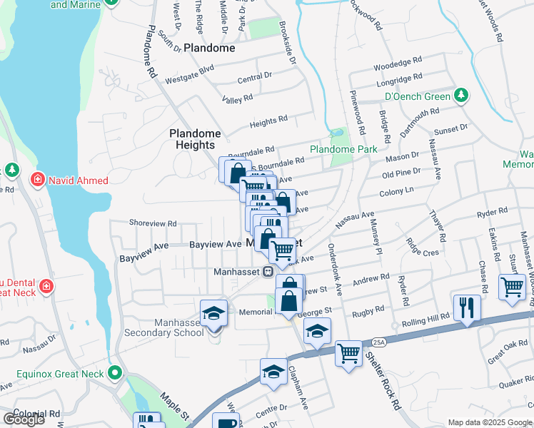 map of restaurants, bars, coffee shops, grocery stores, and more near in Manhasset