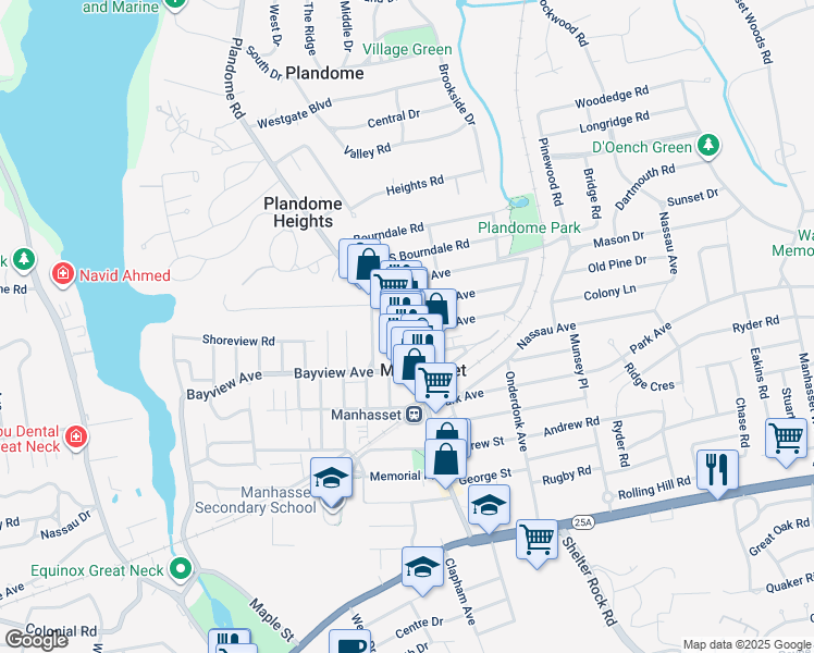 map of restaurants, bars, coffee shops, grocery stores, and more near in Manhasset