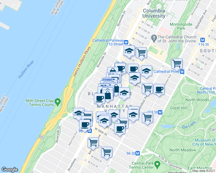 map of restaurants, bars, coffee shops, grocery stores, and more near in New York