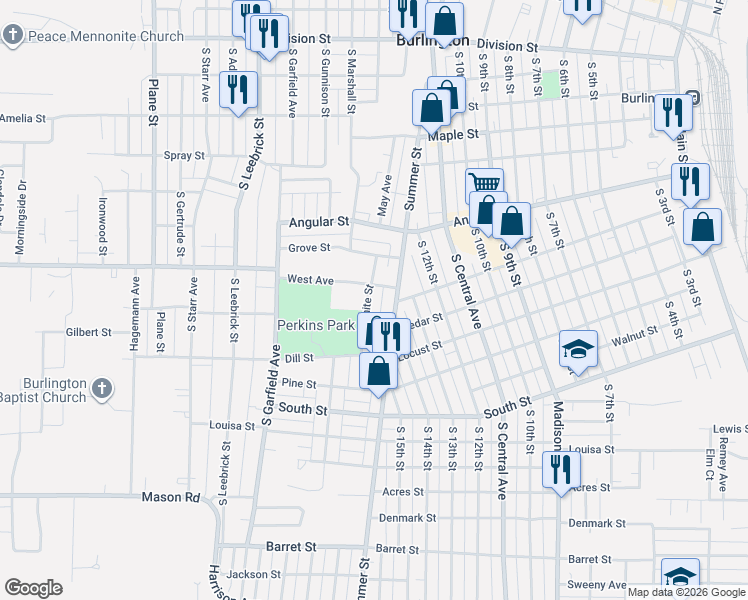 map of restaurants, bars, coffee shops, grocery stores, and more near 901-999 White Street in Burlington
