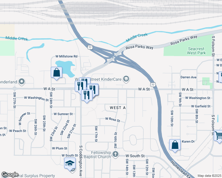 map of restaurants, bars, coffee shops, grocery stores, and more near 1632 West Washington Street in Lincoln