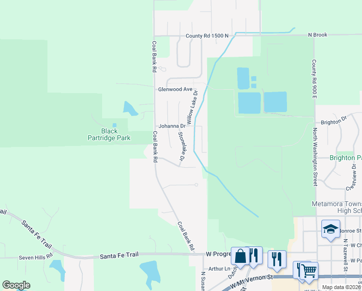 map of restaurants, bars, coffee shops, grocery stores, and more near 807 Stonelake Drive in Metamora