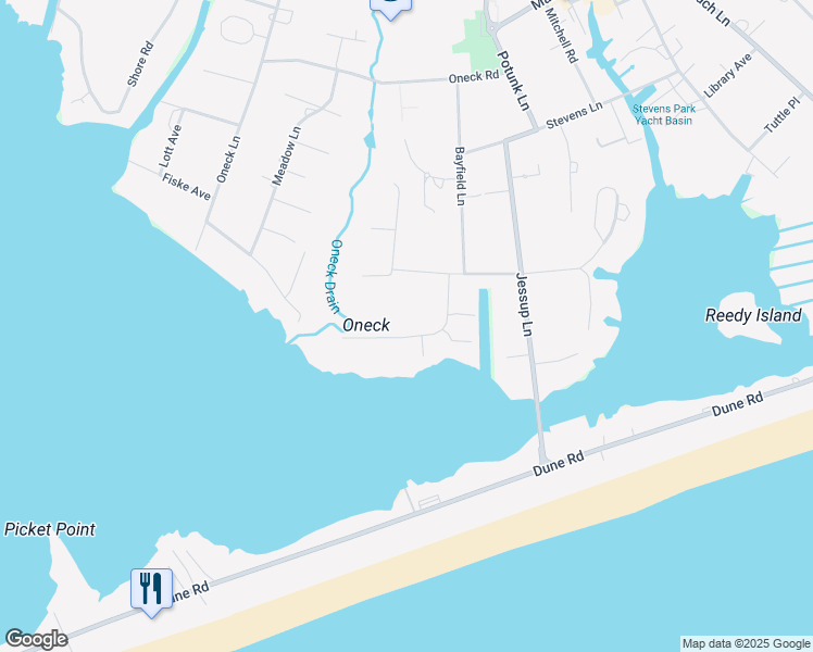 map of restaurants, bars, coffee shops, grocery stores, and more near 8 Stacy Drive in Westhampton Beach