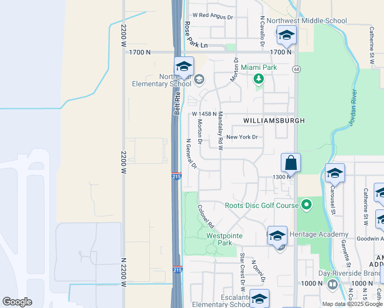 map of restaurants, bars, coffee shops, grocery stores, and more near 1370 North General Drive in Salt Lake City