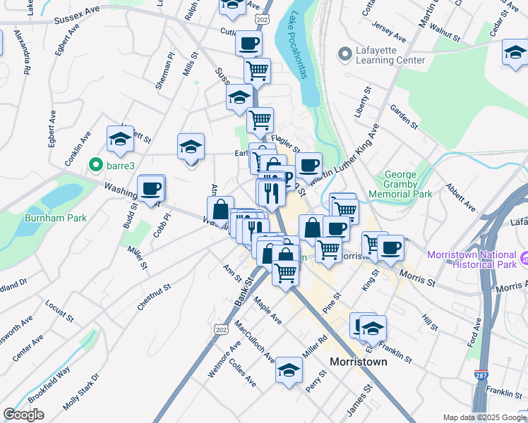 map of restaurants, bars, coffee shops, grocery stores, and more near 19 Cattano Avenue in Morristown