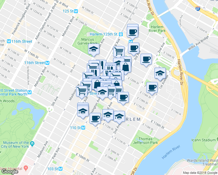 map of restaurants, bars, coffee shops, grocery stores, and more near in New York