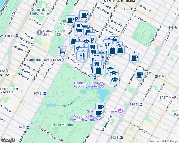 map of restaurants, bars, coffee shops, grocery stores, and more near in New York