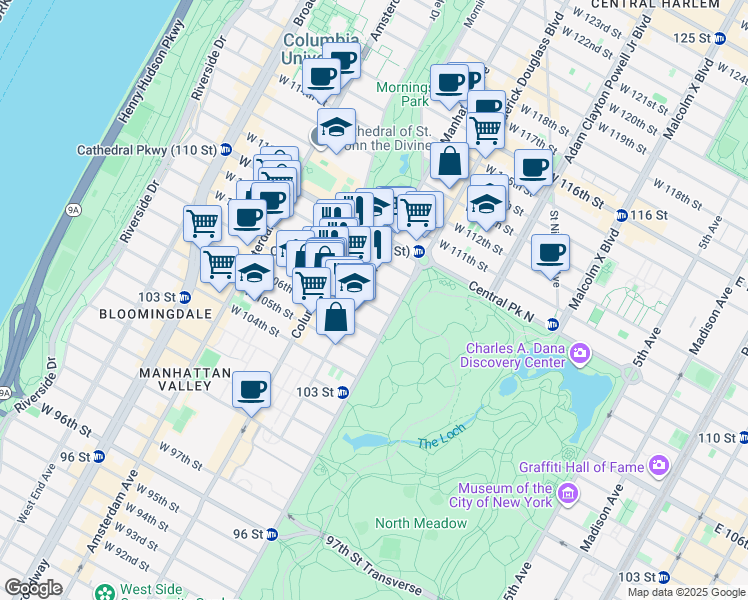 map of restaurants, bars, coffee shops, grocery stores, and more near in New York