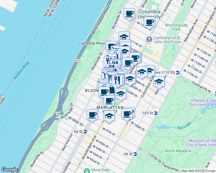 map of restaurants, bars, coffee shops, grocery stores, and more near in New York
