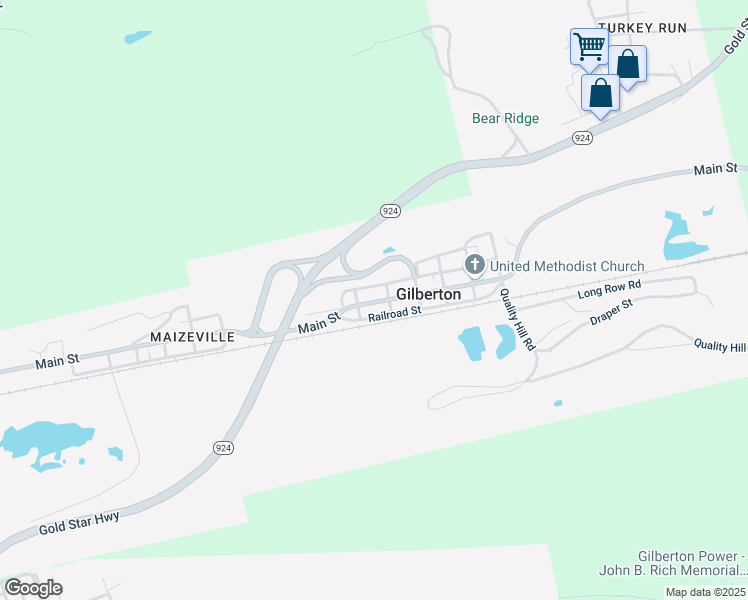 map of restaurants, bars, coffee shops, grocery stores, and more near 417 Main Street in Gilberton