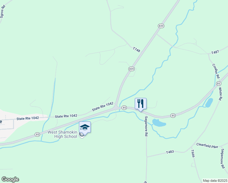 map of restaurants, bars, coffee shops, grocery stores, and more near 147 Pennsylvania 839 in Home