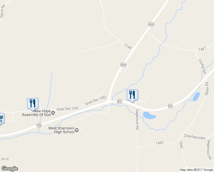 map of restaurants, bars, coffee shops, grocery stores, and more near 147 Pennsylvania 839 in Home