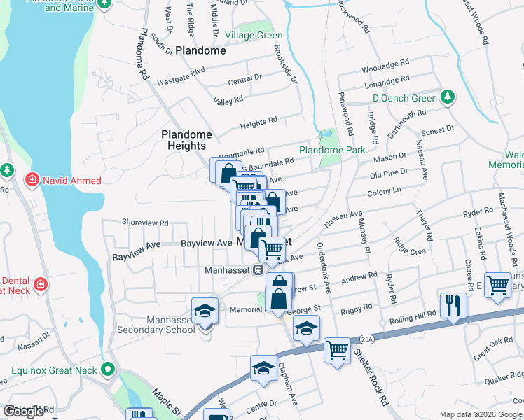 map of restaurants, bars, coffee shops, grocery stores, and more near 15 Gaynor Avenue in Manhasset