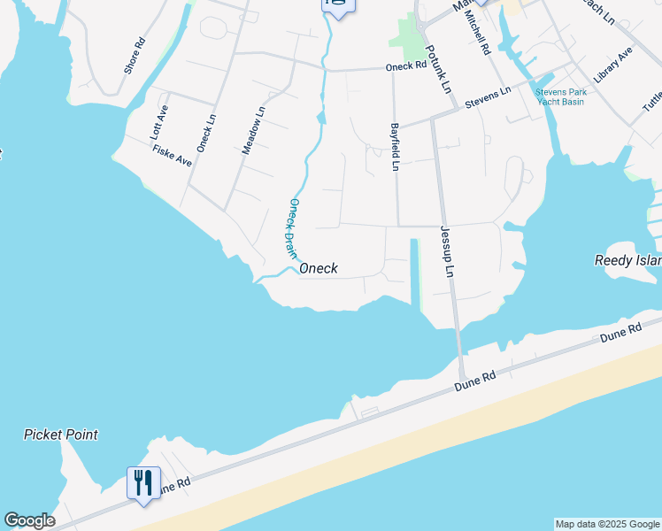 map of restaurants, bars, coffee shops, grocery stores, and more near 12 Stacy Drive in Westhampton Beach