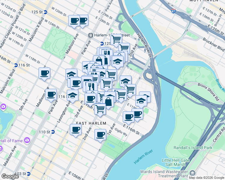 map of restaurants, bars, coffee shops, grocery stores, and more near 2336 2nd Ave # 1 in New York