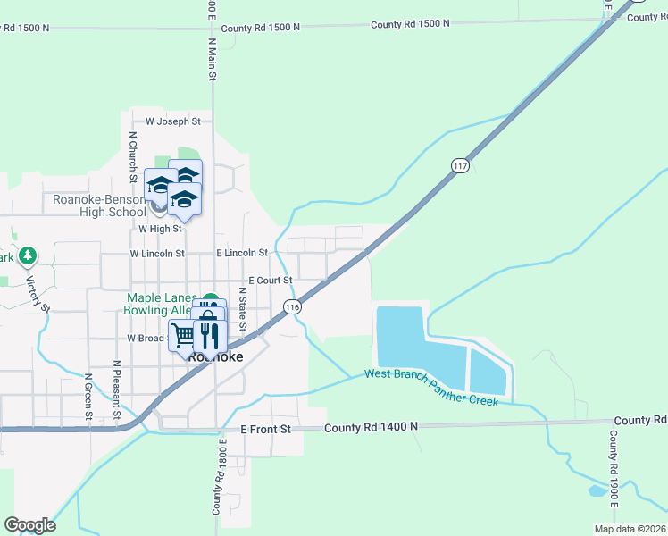 map of restaurants, bars, coffee shops, grocery stores, and more near Lincoln Street in Roanoke