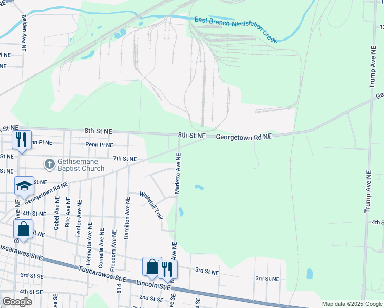 map of restaurants, bars, coffee shops, grocery stores, and more near in Canton