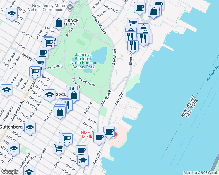 map of restaurants, bars, coffee shops, grocery stores, and more near in North Bergen