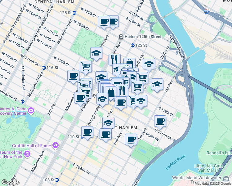 map of restaurants, bars, coffee shops, grocery stores, and more near in New York