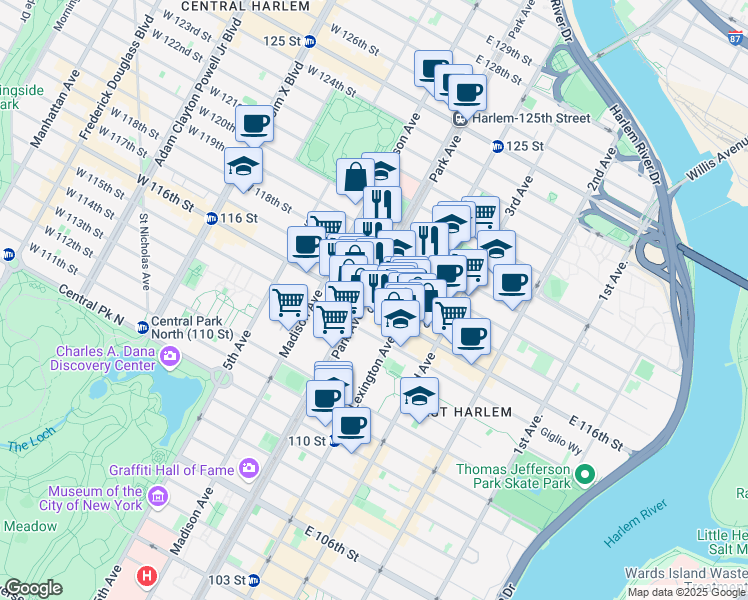map of restaurants, bars, coffee shops, grocery stores, and more near in New York