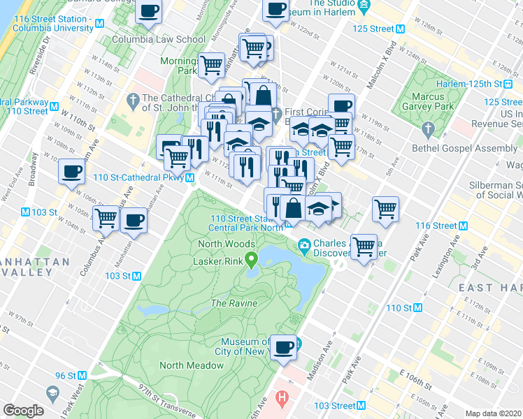 map of restaurants, bars, coffee shops, grocery stores, and more near in New York