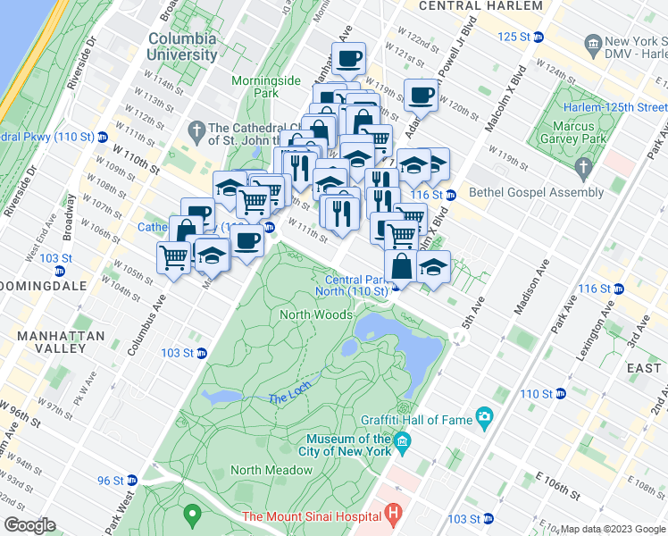 map of restaurants, bars, coffee shops, grocery stores, and more near in New York