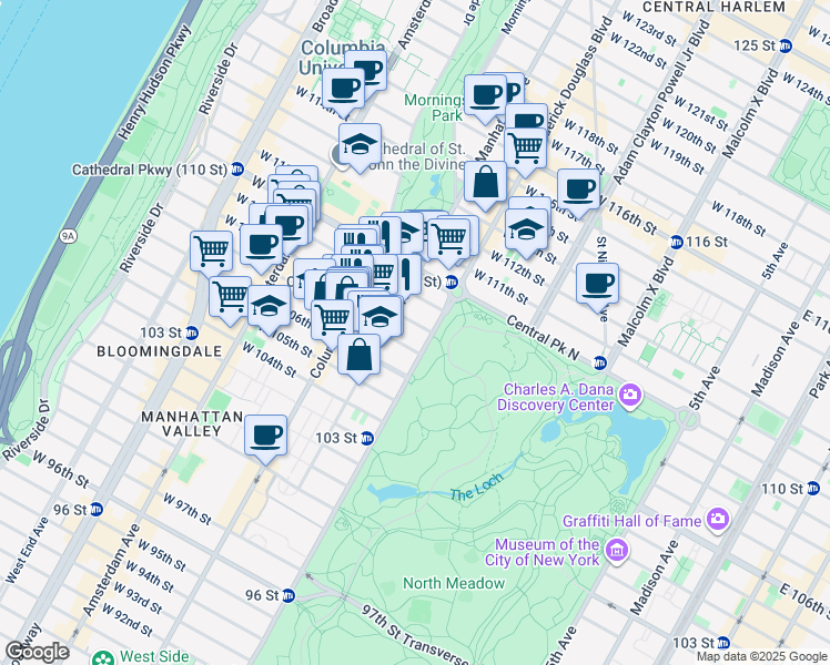 map of restaurants, bars, coffee shops, grocery stores, and more near in New York