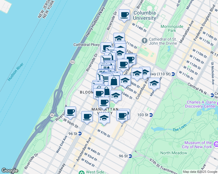 map of restaurants, bars, coffee shops, grocery stores, and more near in New York